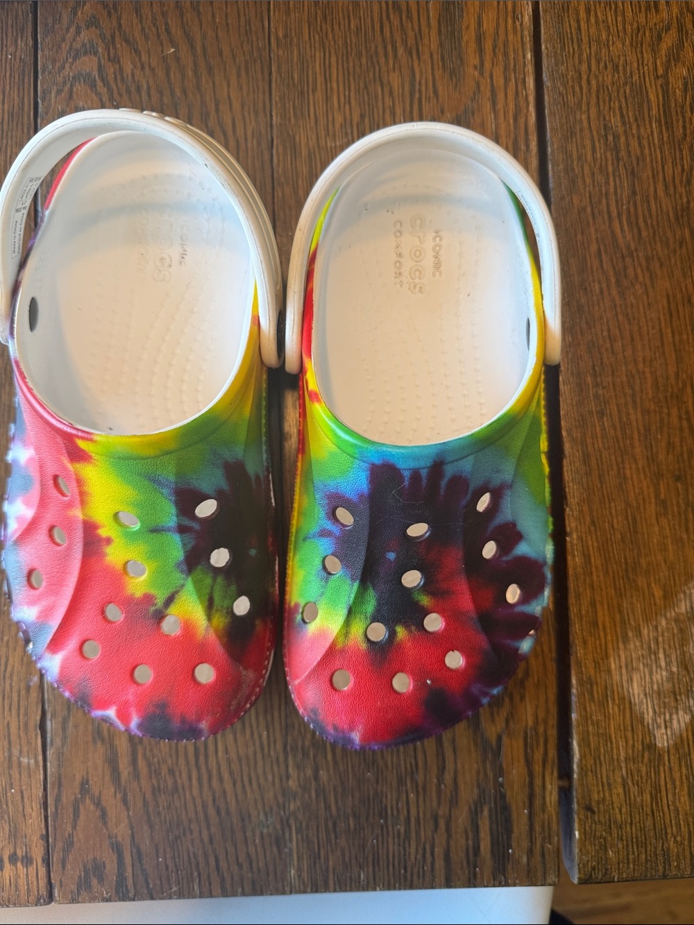 CROCS Kids Tie-Dye Classic Clog in White with Rainbow Swirl